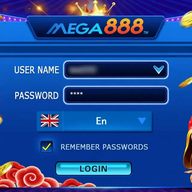 Skrin log masuk Mega888 dengan ruang nama pengguna dan kata laluan